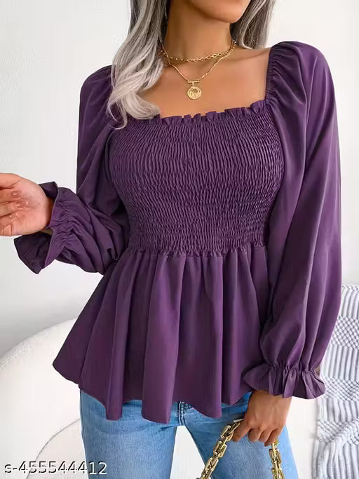 Purple Shirred Peplum Top - RX27