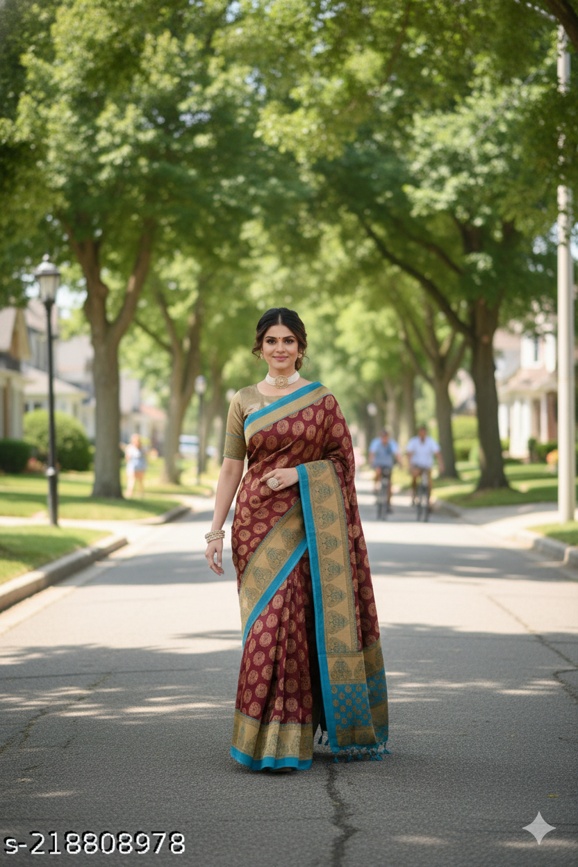 Maroon Mysore Silk Saree with Aqua Blue Border - RX17