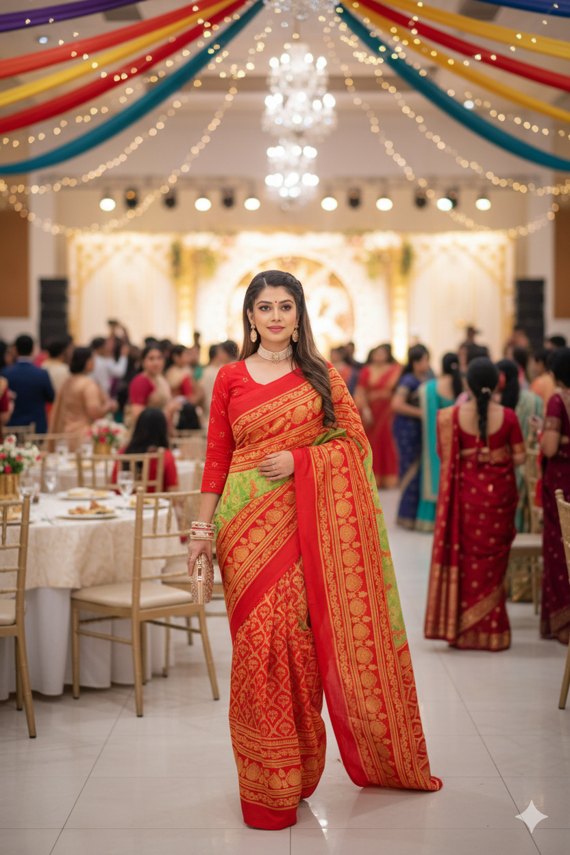 Green & Red Mysore Silk Saree for Festive Occasions - RX18