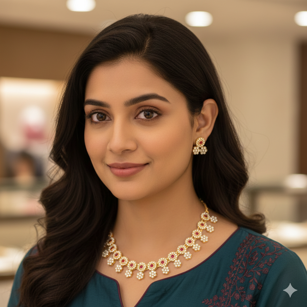 Traditional Kundan & Pearl Peacock Choker Necklace Set | RX Consultant (RX50)