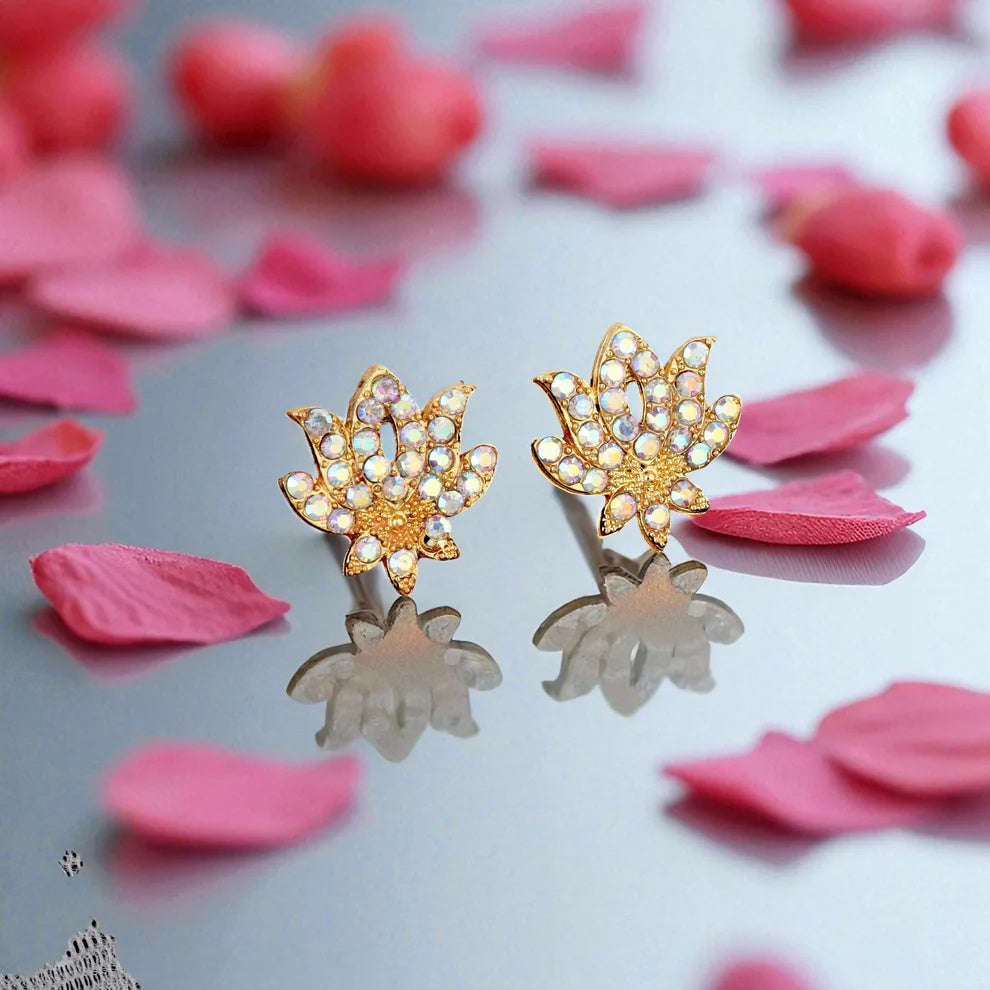 Majestic Gold-Tone Lotus Motif Pendant Necklace & Stud Earrings Set | RX Consultant (RX51)