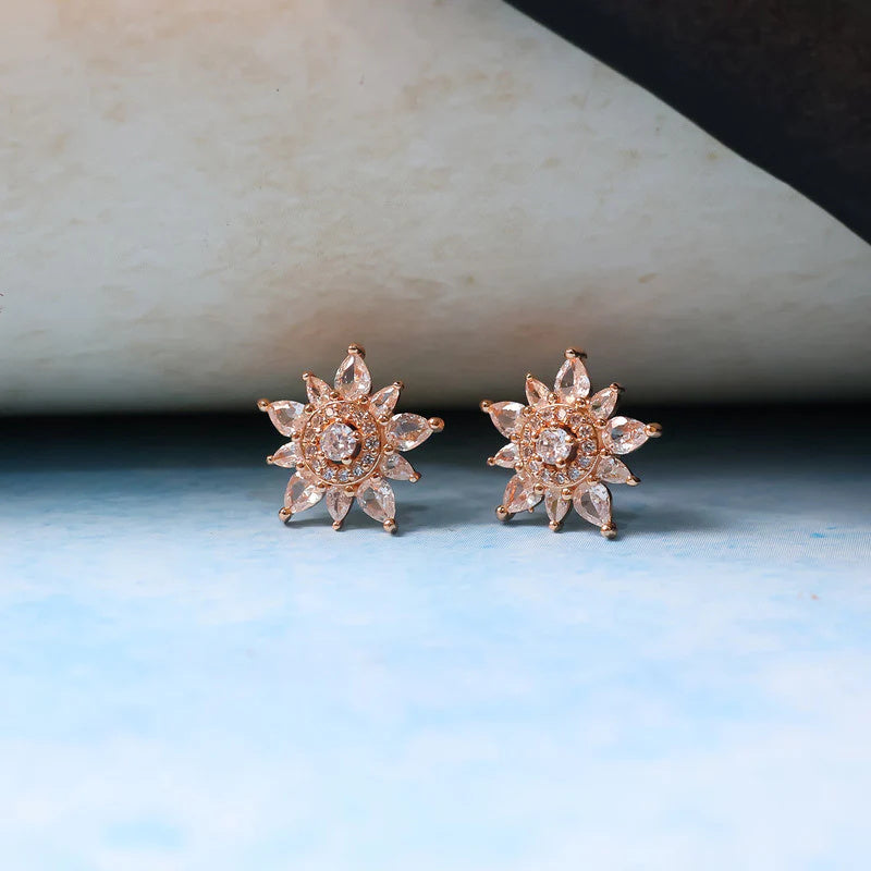 Elegant Floral Design CZ Stone Stud Earrings for Women  | RX Consultant  (RX41)