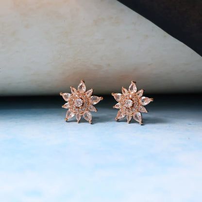 Elegant Floral Design CZ Stone Stud Earrings for Women  | RX Consultant  (RX41)