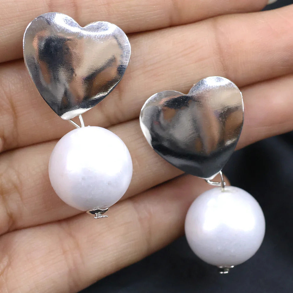 Pearl Heart Earrings White Silver Tone For Women And Girls | RX Consultant (RX45)