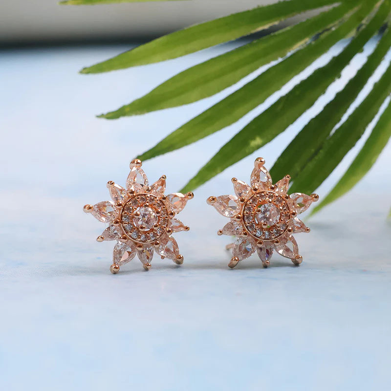 Elegant Floral Design CZ Stone Stud Earrings for Women  | RX Consultant  (RX41)