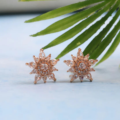 Elegant Floral Design CZ Stone Stud Earrings for Women  | RX Consultant  (RX41)