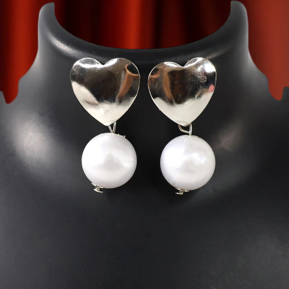 Pearl Heart Earrings White Silver Tone For Women And Girls | RX Consultant (RX45)