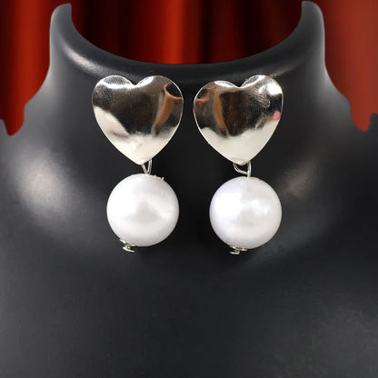 Pearl Heart Earrings White Silver Tone For Women And Girls | RX Consultant (RX45)
