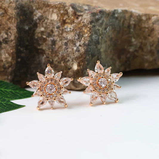 Elegant Floral Design CZ Stone Stud Earrings for Women  | RX Consultant  (RX41)