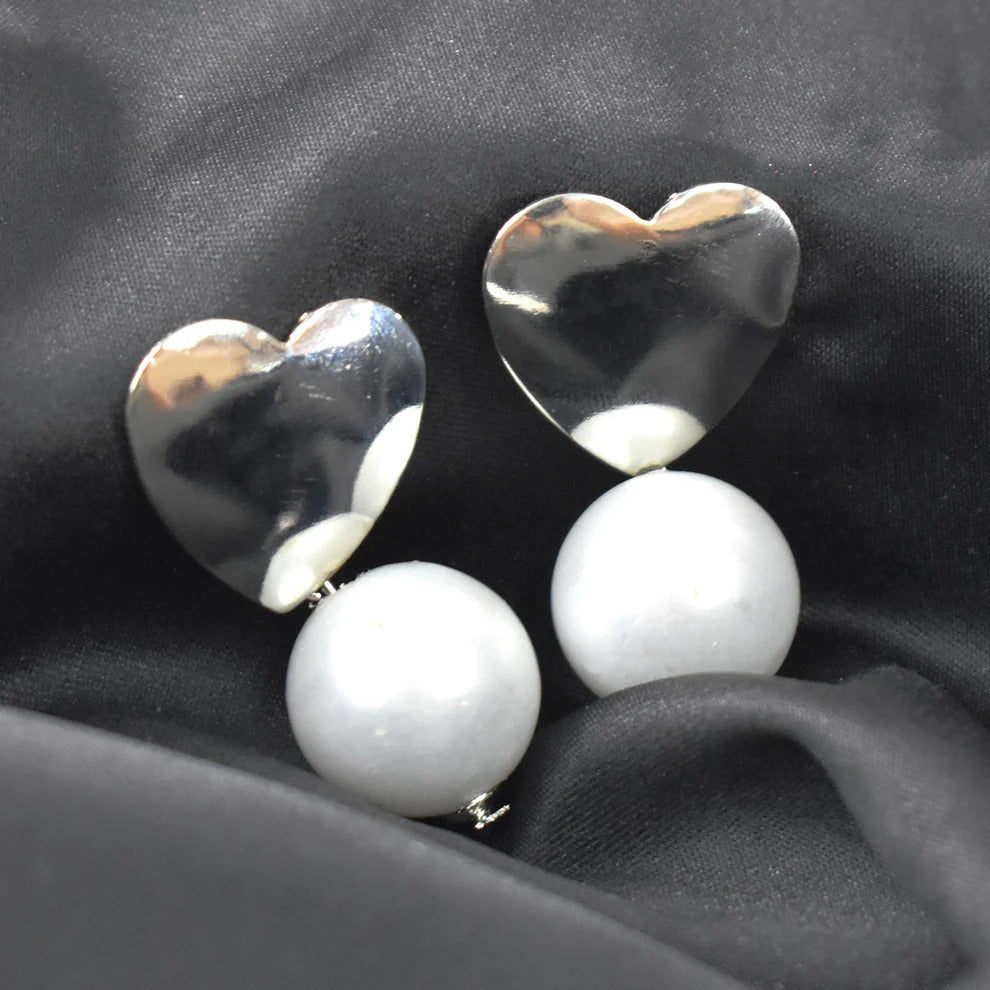 Pearl Heart Earrings White Silver Tone For Women And Girls | RX Consultant (RX45)