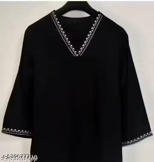 Black Short Kurti with White Thread Work - RX40