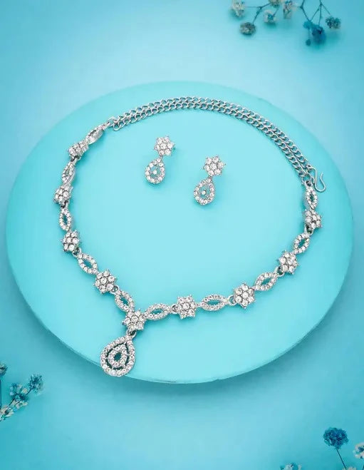 Elegant Silver-Toned American Diamond Jewellery Set | RX Consultant (RX49)