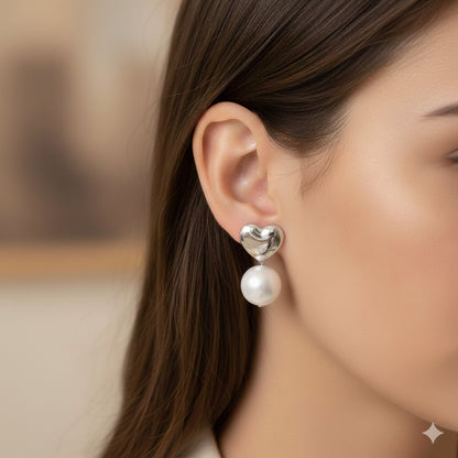 Pearl Heart Earrings White Silver Tone For Women And Girls | RX Consultant (RX45)
