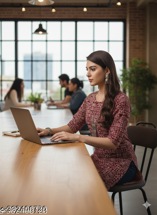 Maroon Abstract Printed Straight Kurti for Jeans - RX23