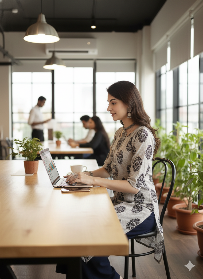 Grey Block Printed Motif Kurti - RX26