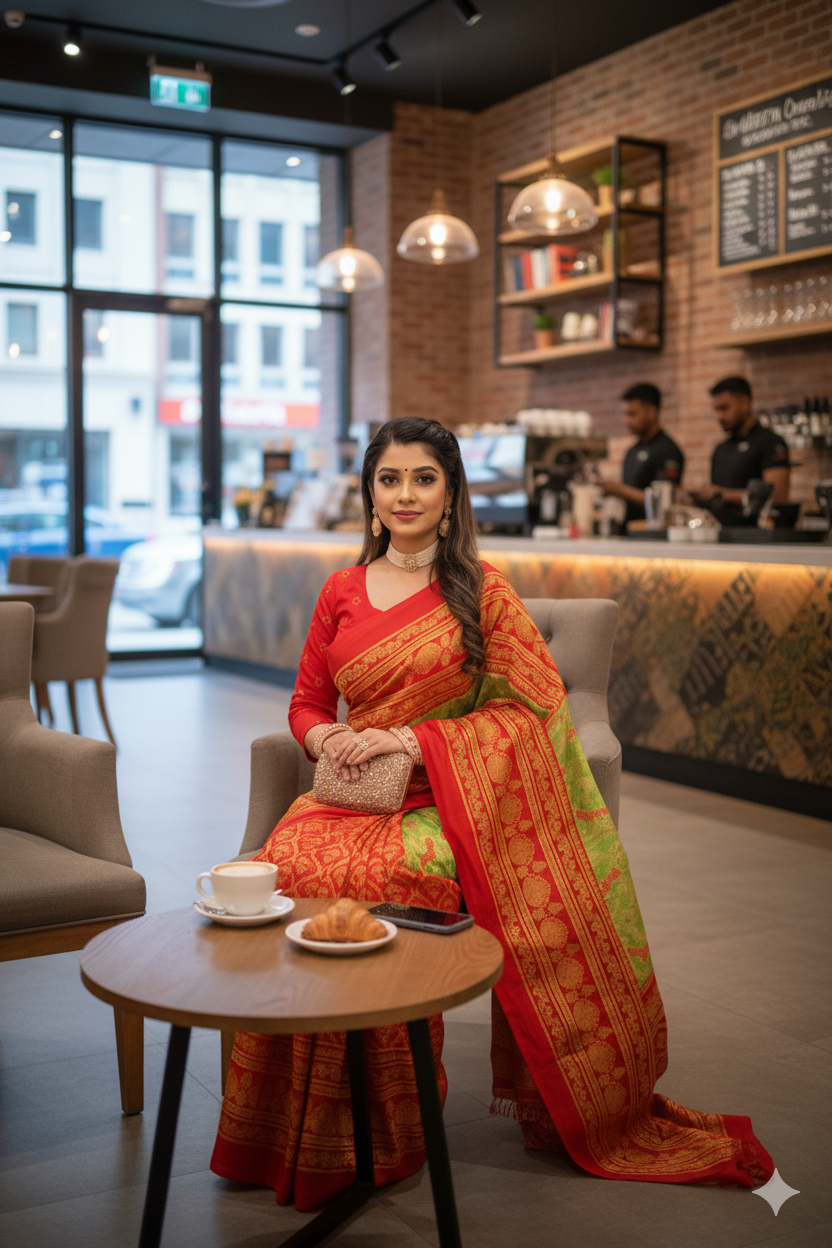 Green & Red Mysore Silk Saree for Festive Occasions - RX18