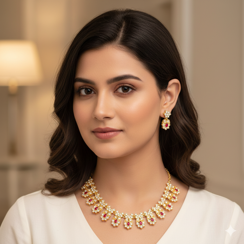 Gold-Toned Floral Necklace & Drop Earrings Set | RX Consultant (RX52)