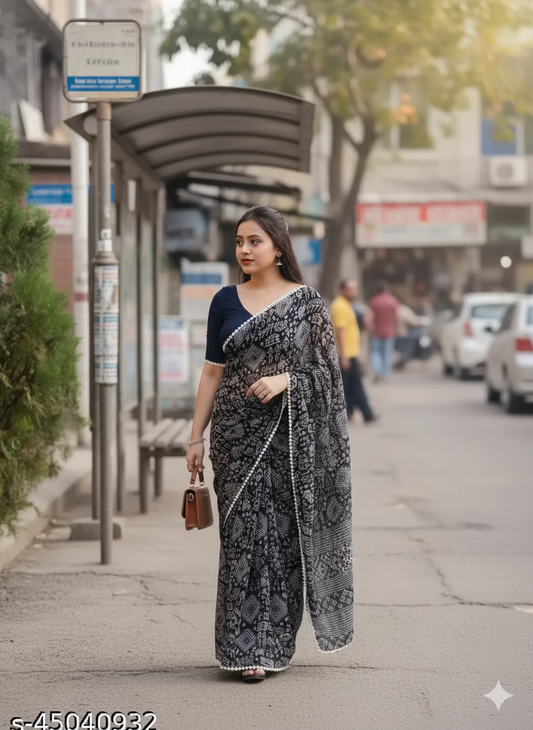 Black Printed Casual Saree - RX14