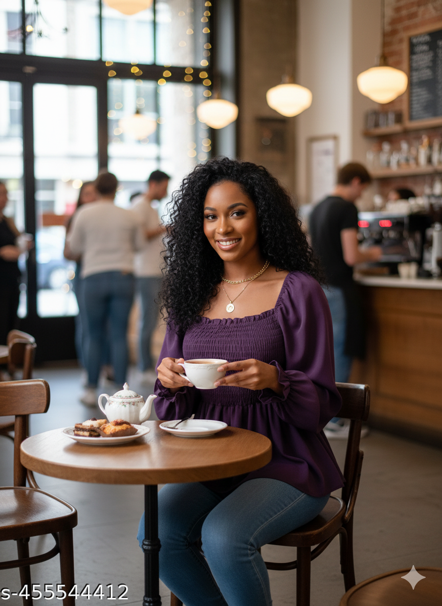 Purple Shirred Peplum Top - RX27
