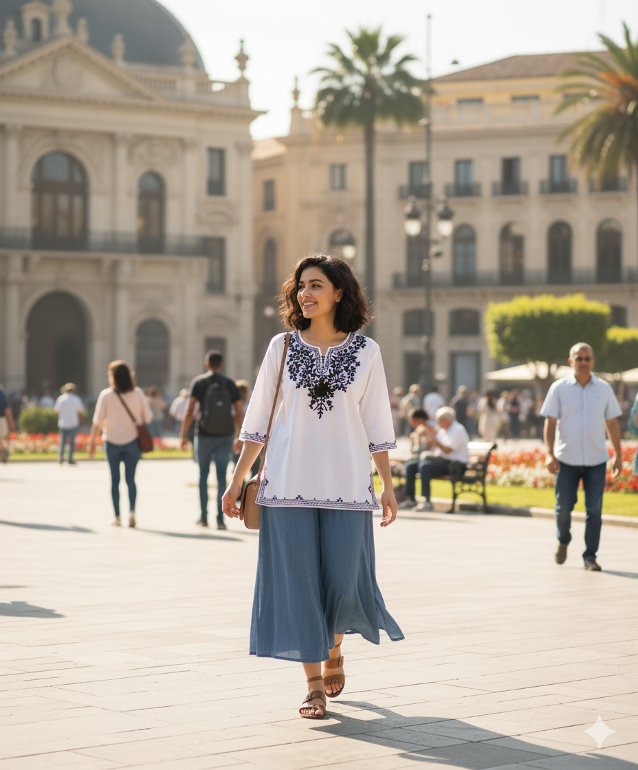 White Aari Embroidered Short Kurti for Women - RX39