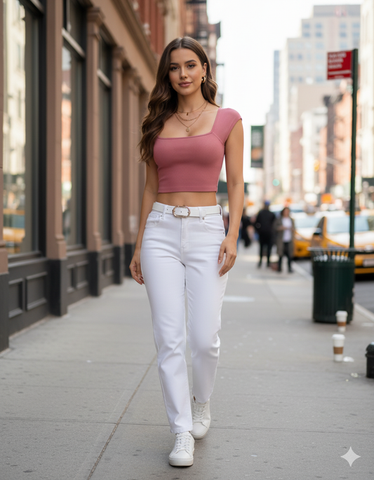 Rose Pink Ribbed Crop Top - RX34