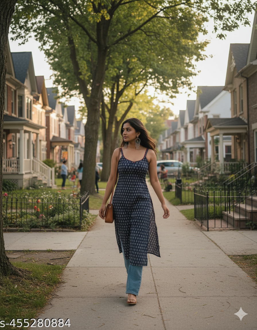 Black Sleeveless Printed Kurti - RX10