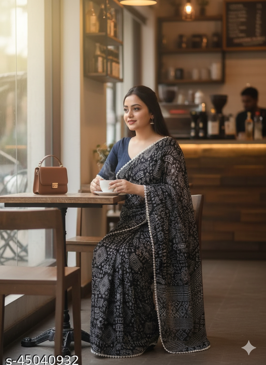 Black Printed Casual Saree - RX14