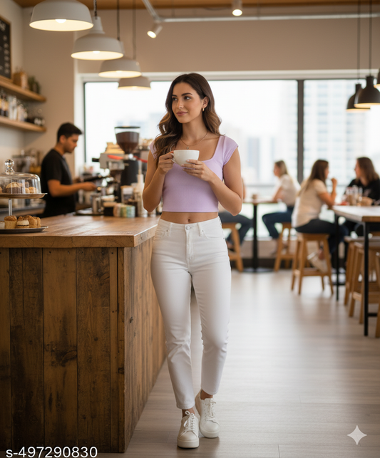 Lavender Fitted Rib Crop Top - RX33