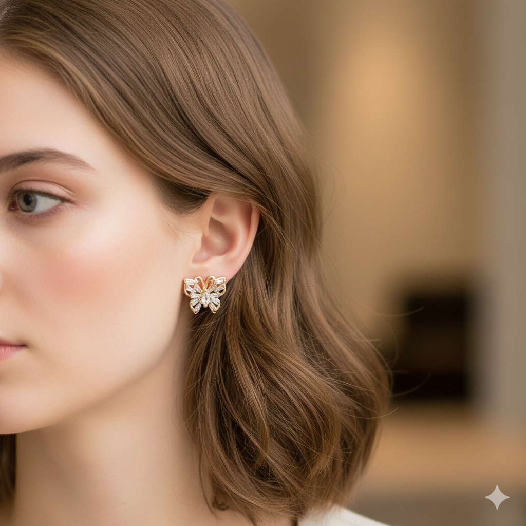 Elegant Butterfly Design CZ Stone Stud Earrings for Women | RX Consultant (RX42)