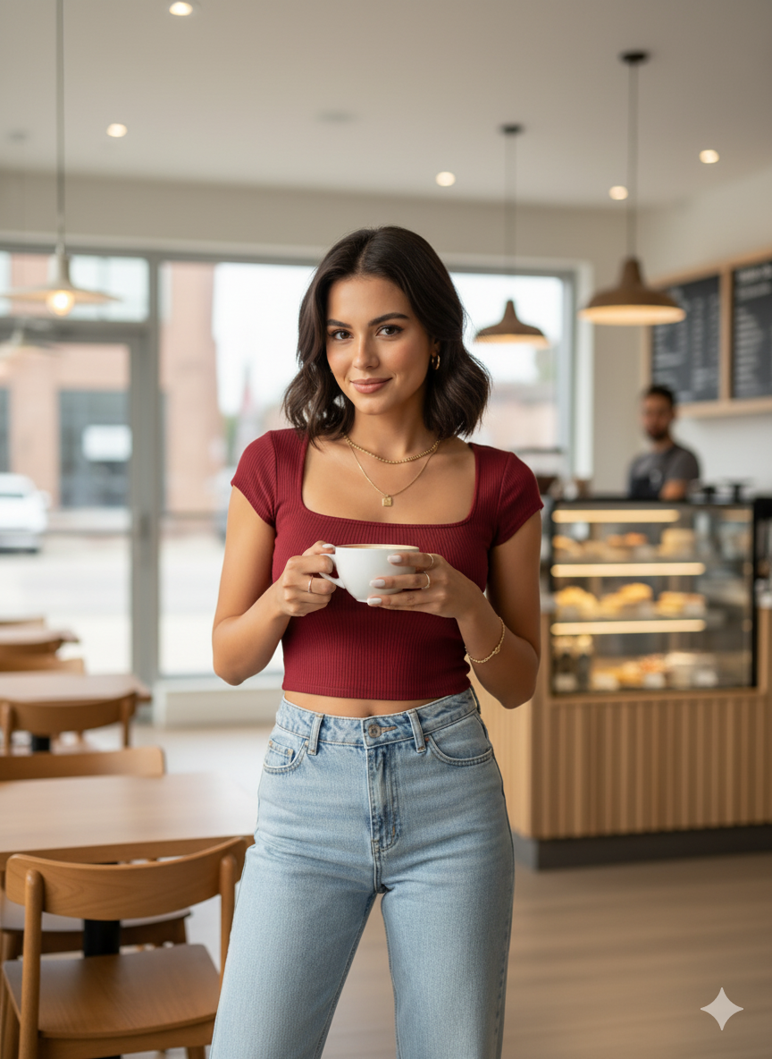 Burgundy Ribbed Crop Top - RX35