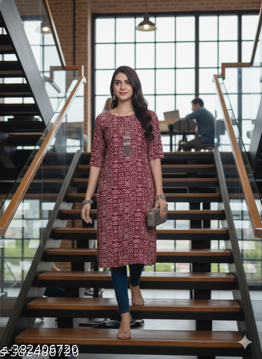 Maroon Abstract Printed Straight Kurti for Jeans - RX23