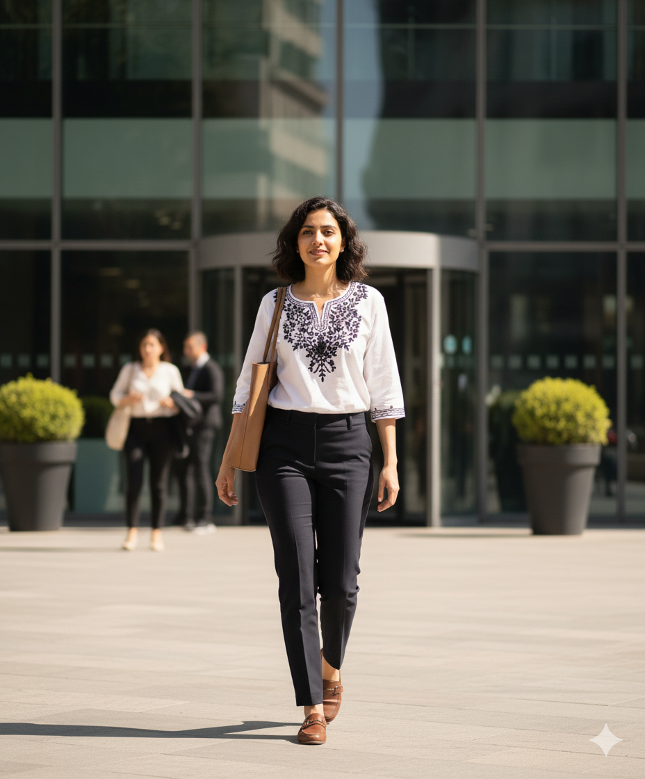 White Aari Embroidered Short Kurti for Women - RX39