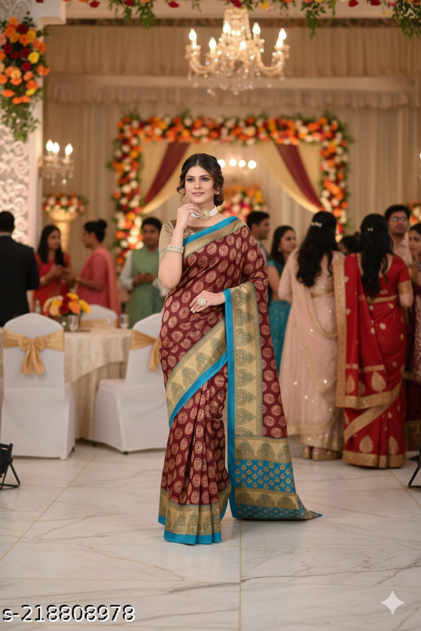 Maroon Mysore Silk Saree with Aqua Blue Border - RX17