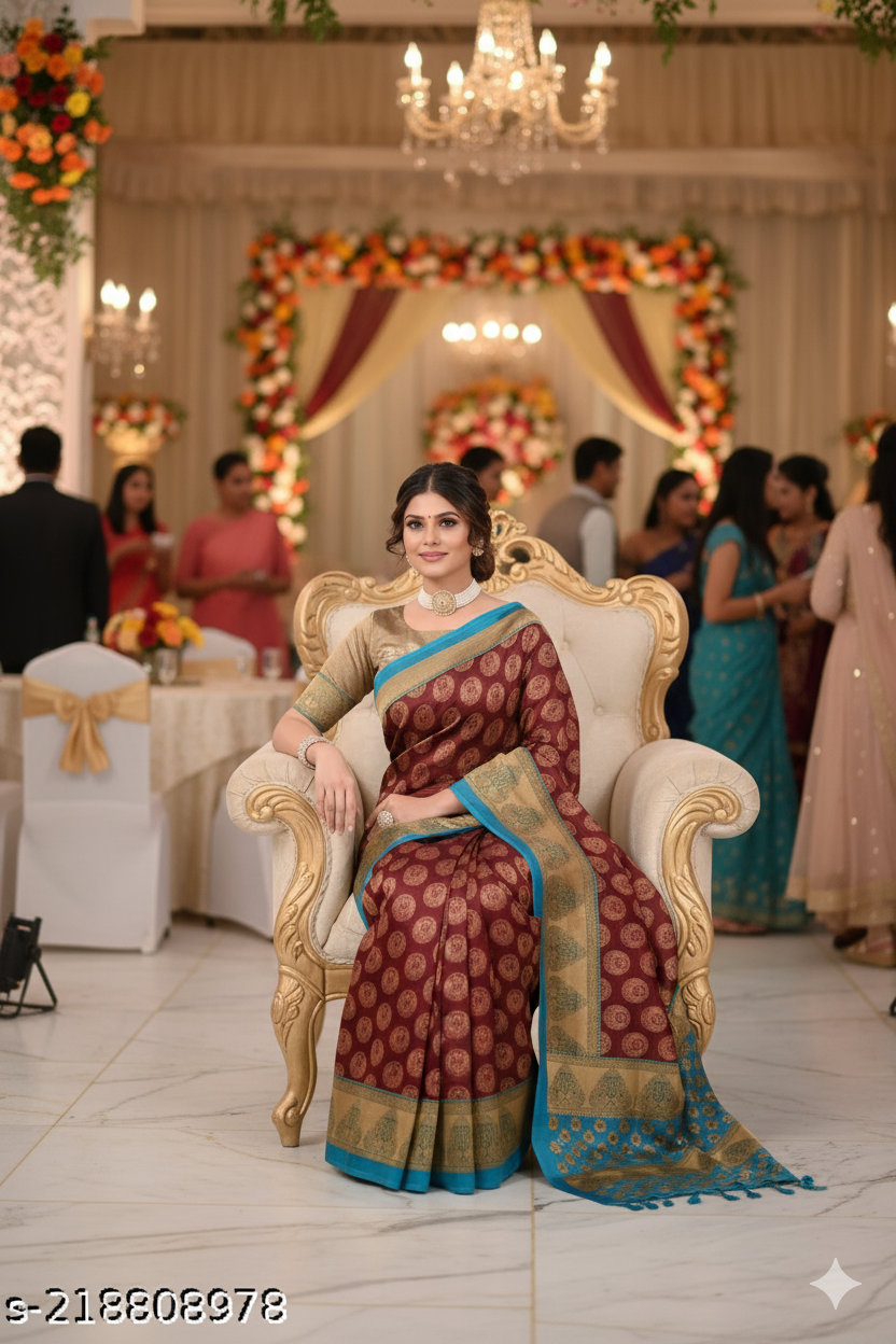 Maroon Mysore Silk Saree with Aqua Blue Border - RX17