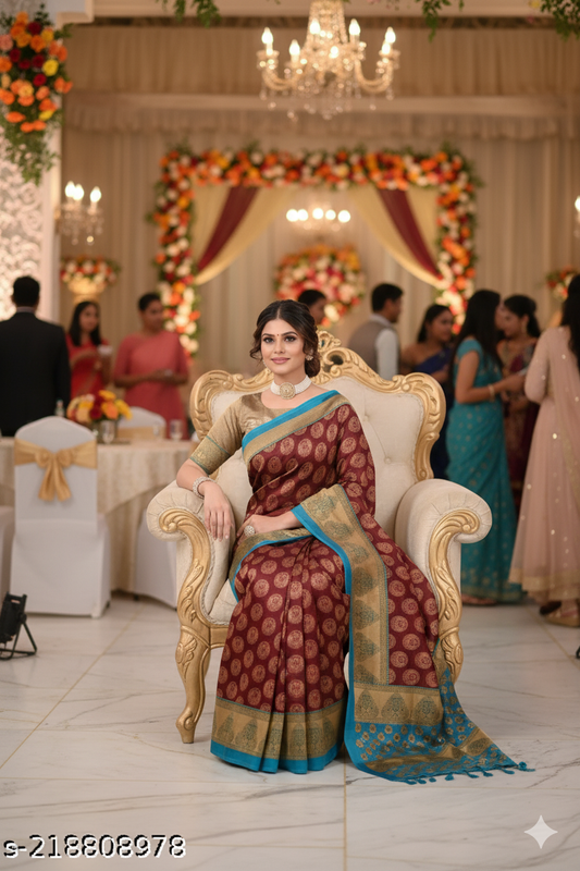 Maroon Mysore Silk Saree with Aqua Blue Border - RX17