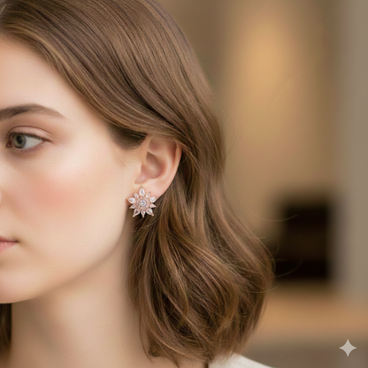 Elegant Floral Design CZ Stone Stud Earrings for Women  | RX Consultant  (RX41)