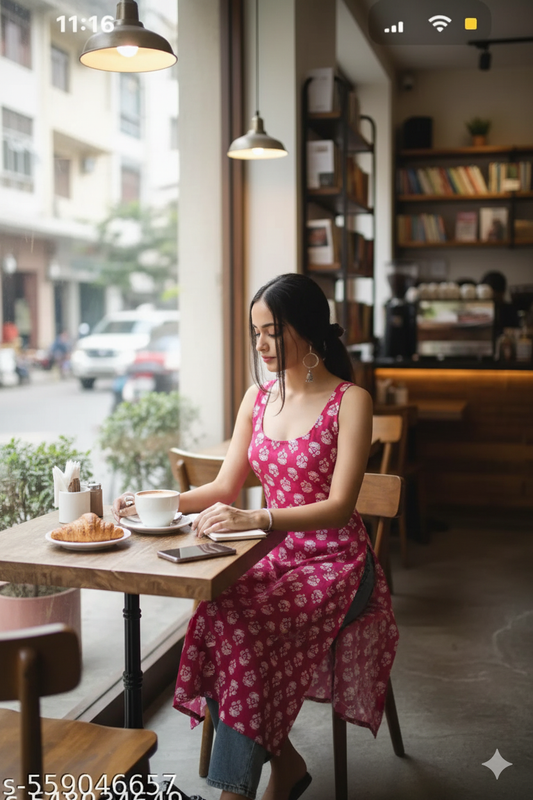 Vibrant Pink Sleeveless Kurti for Girls - RX12