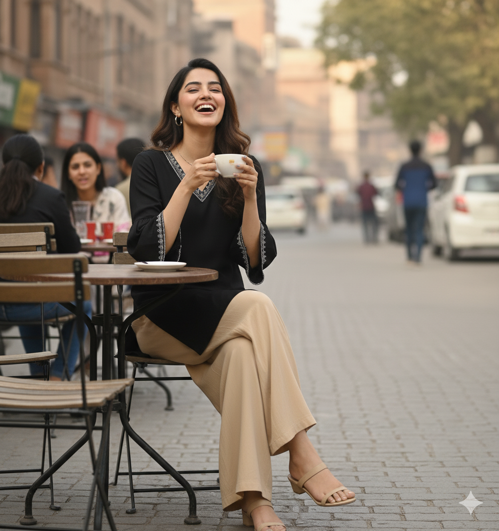 Black Short Kurti with White Thread Work - RX40