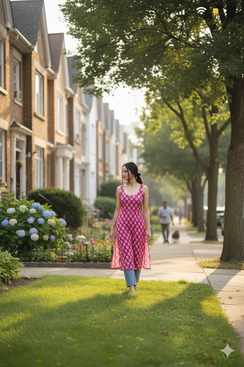 Vibrant Pink Sleeveless Kurti for Girls - RX12