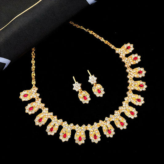 Gold-Toned Floral Necklace & Drop Earrings Set | RX Consultant (RX52)