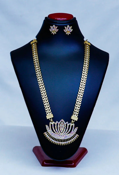 Majestic Gold-Tone Lotus Motif Pendant Necklace & Stud Earrings Set | RX Consultant (RX51)