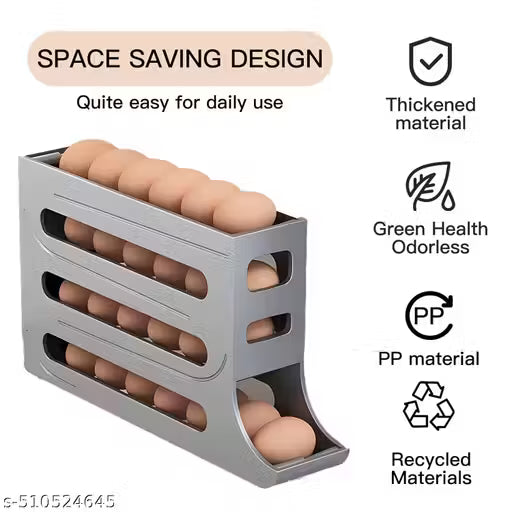 Space-Saving Egg Storage Rack with Automatic Rolling Dispenser